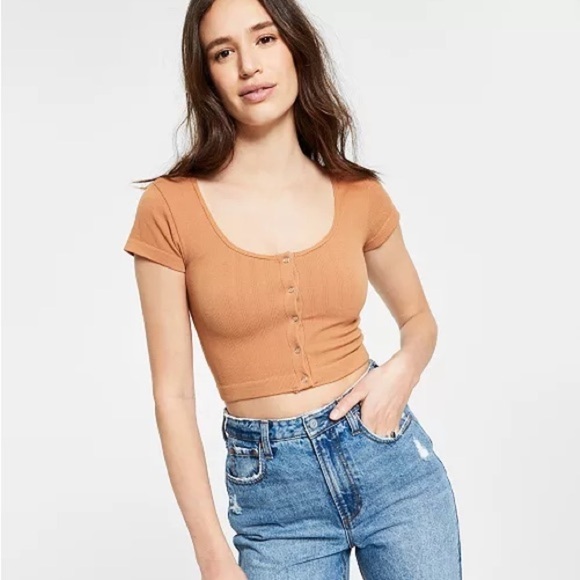 HIPPIE ROSE Junior's Seamless Henley Top size  M - Picture 1 of 6